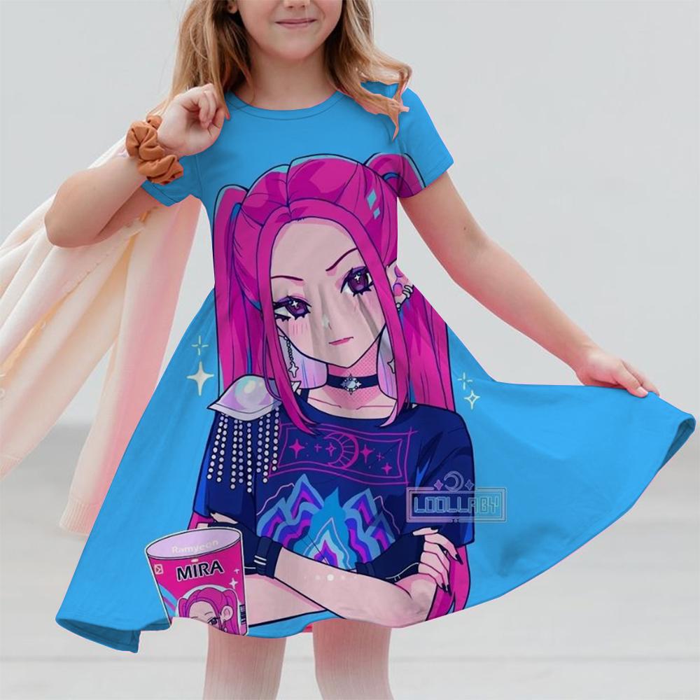 

Летние платья принцессы для девочек KPop Охотники на демонов Huntrix Вечеринка День рождения Детский костюм Платье в горошек 130