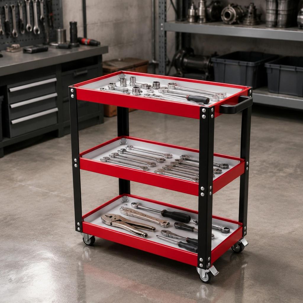 Three-Tier Utility Cart with Wheels Mobile Tiered Rolling Locking