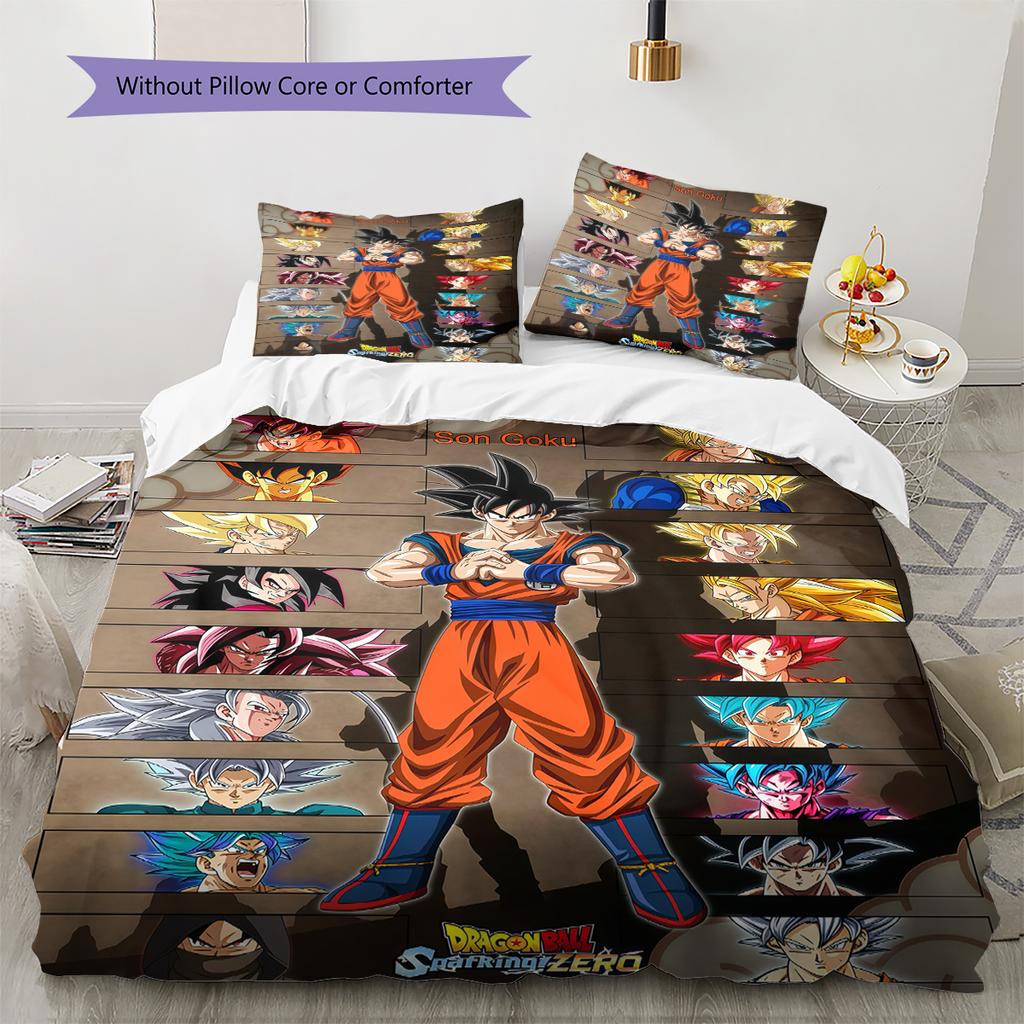 Son Goku Pattern Bedding,Quilt Set Quilt Cover Pillowcase Home Birthday Gift (1 * duvet cover + 2 * pillowcase, without core)