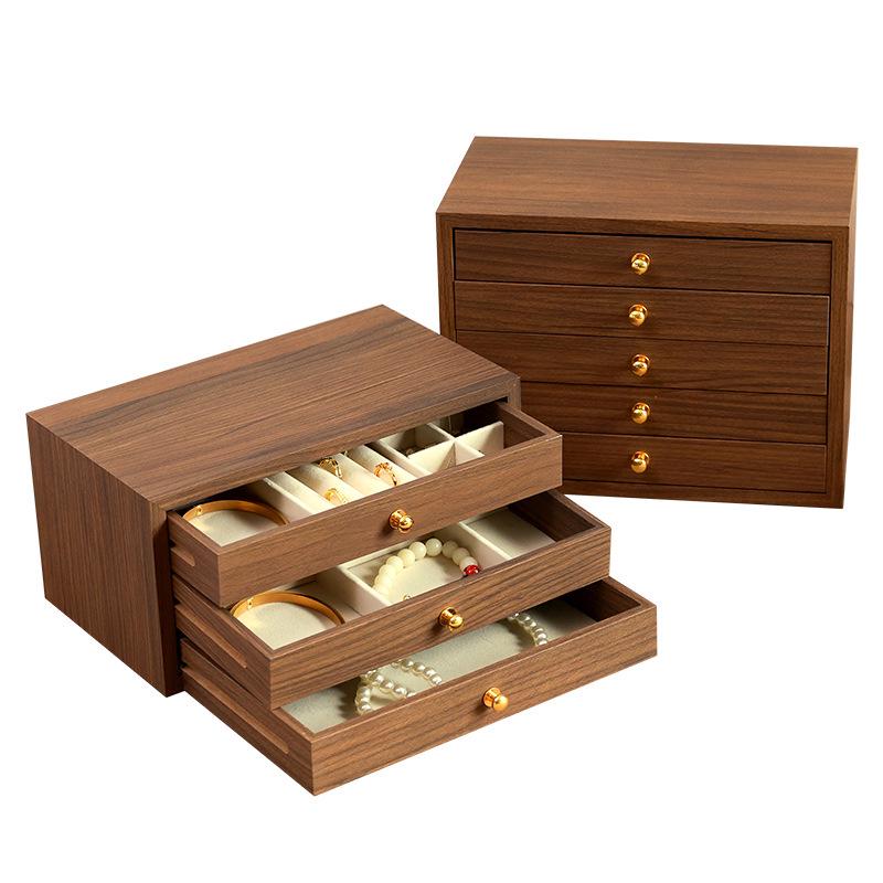 Elegantní vícevrstvá dřevěná šperkovnice s velkou kapacitou na náhrdelníky, náramky a prsteny