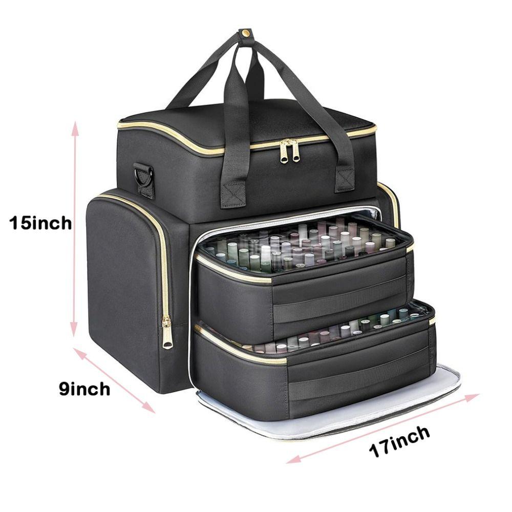 Large Capacity Nail Polish Organizer Bag with Shoulder Strap 96 Compartment Nail Care Kit Bag Handheld Essential Oil Storage Bag