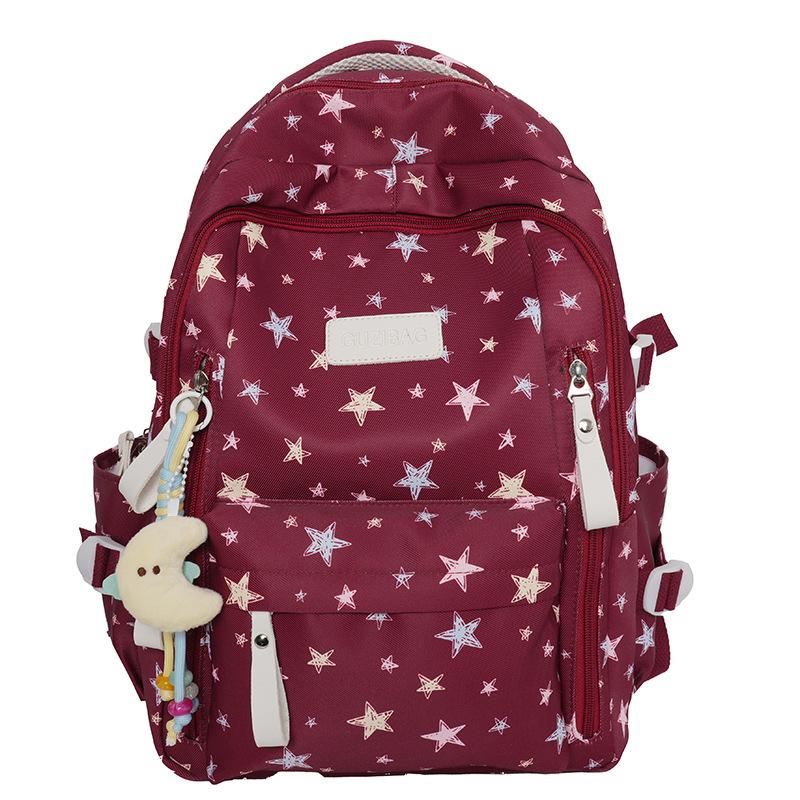 College-style Backpack for Female Junior High School Students, Korean Versi, Large Capacity, Five-pointed Star Backpack for Hi