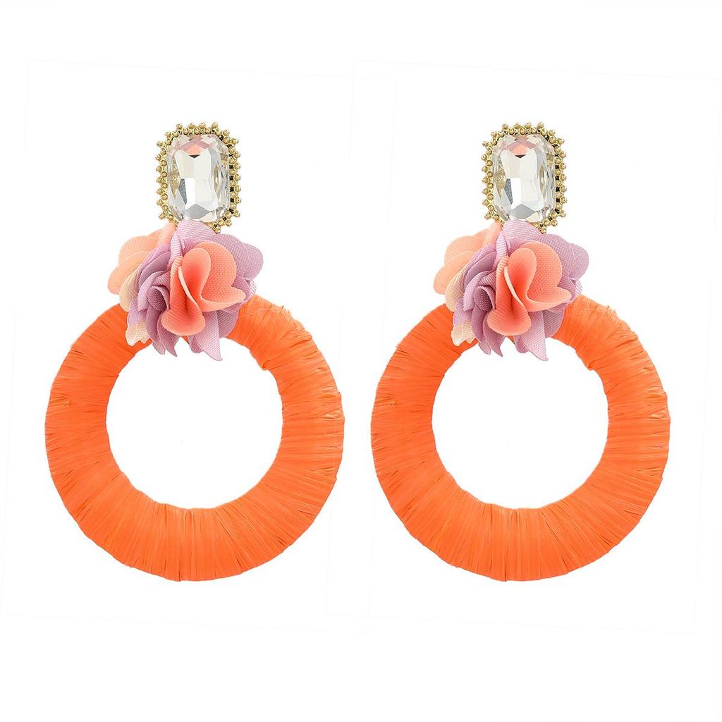Elegant Round Flower Raffia Earrings - European & American Style