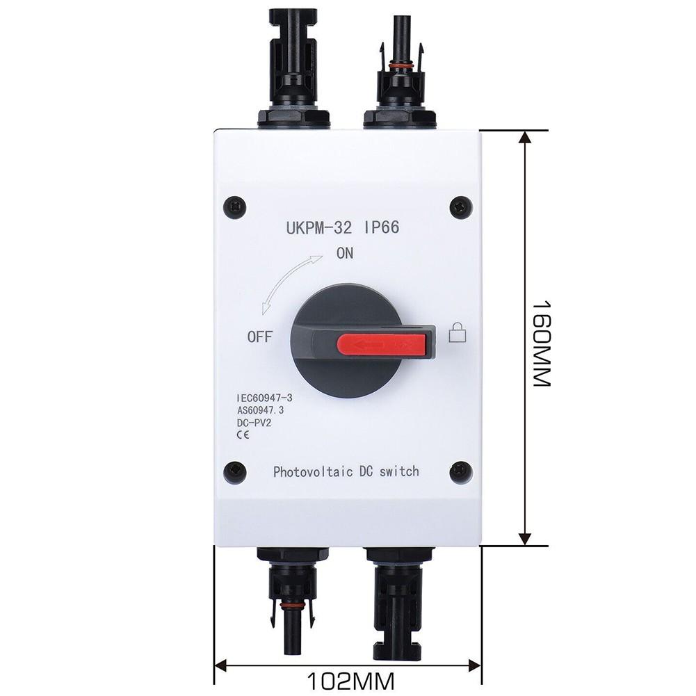 

DC1200V PV ізолятор IP66 32A Автоматичний вимикач Сонячна роз єднувальна коробка