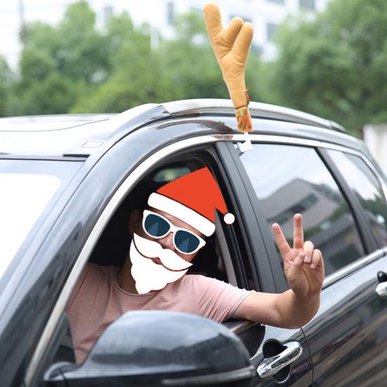 3Pcs Christmas Car Decorations Car Reindeer Antlers Red Nose Kit Festive Auto Accessories