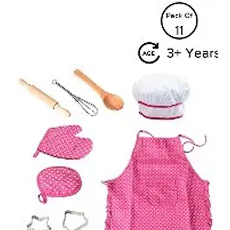 

11 предметов детский набор для выпечки, набор повара, включает фартук для девочек, поварской колпак. Подарки в виде варежек и столовых приборов для детей 3–10 лет