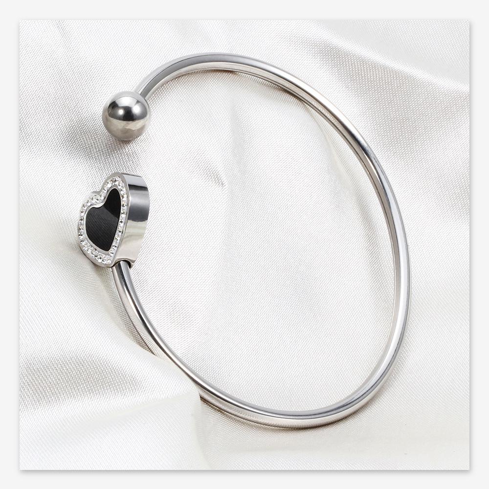 European Stainless Steel Rhinestone Heart Bracelet - Fashionable 16MM Openable Design for Women