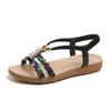 Women Plus Size Casual Round Toe Sandals with Braided Straps Rhinestone Embellishment Elastic Slingback Flat Sole Comfortable