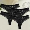 FINETOO 4Pcs Women Lace Floral Underwear Sexy Hollow Out Thongs Breathable Low Waist Panties Girls Invisible Stretchy Lingerie