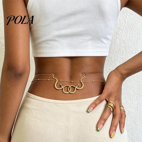 Music Festival Body Jewelry Double Snake Wrap Waist Chain, Adjustable Layered Belly Chain for Women, Vintage Gold Retro Style Fashion Beach