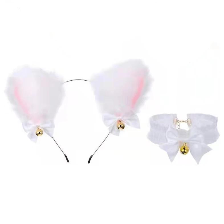 

Красивый маскарадный костюм на Хэллоуин с кошачьими ушками, костюм для вечеринки с кошачьими ушками, галстук-бабочка, головной убор с колокольчиком, повязка на голову, аксессуары для волос белый