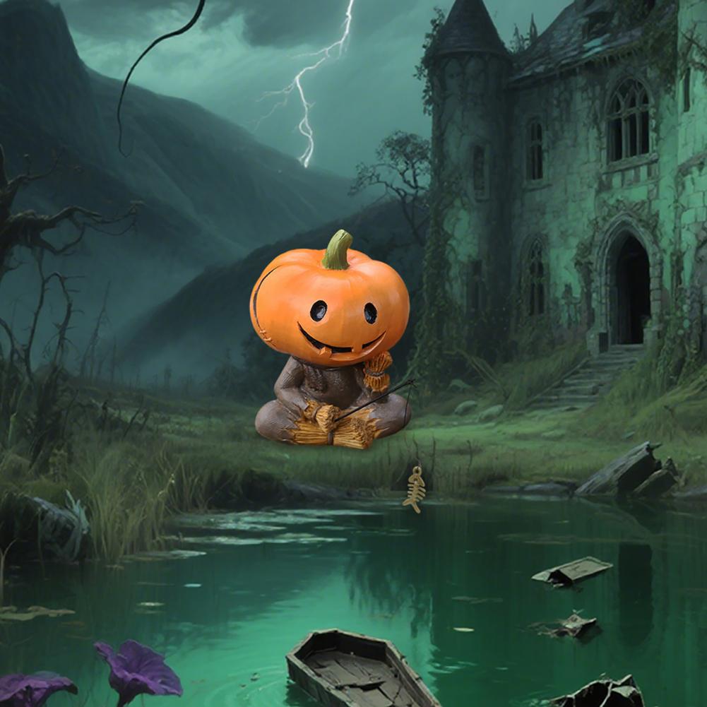 Funny Scarecrow Pumpkin Decoration Vivid Pumpkin Ornament Halloween Pumpkin Head Scarecrow Figurine for Fish Tank Aquarium