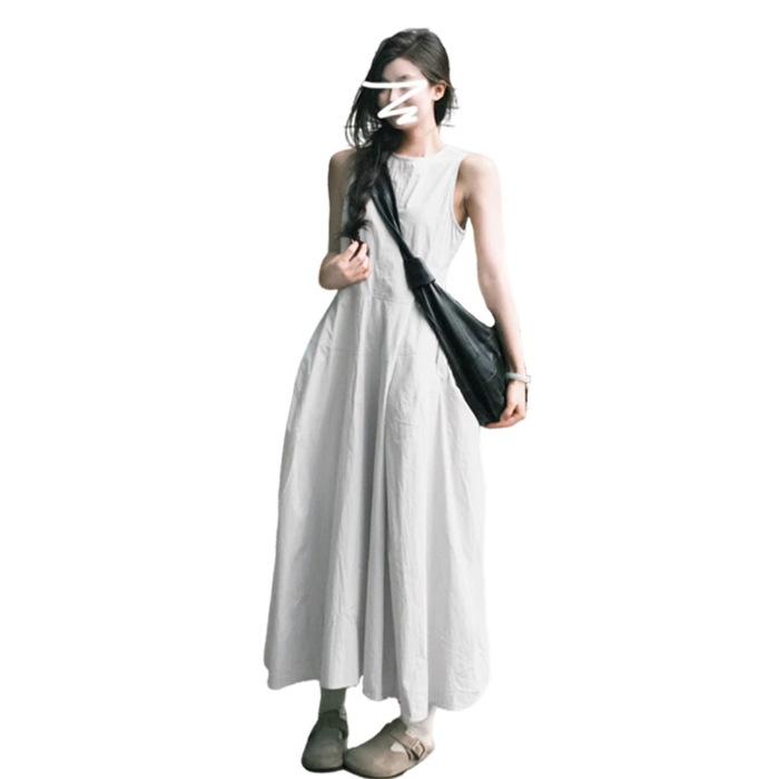 

Korean version round neck large skirt hemline vest skirt loose design temperament sleeveless dress S