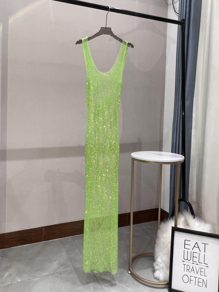 

Sparkling Sequin Mesh Long Wedding Dress with Party Style One Size зелений