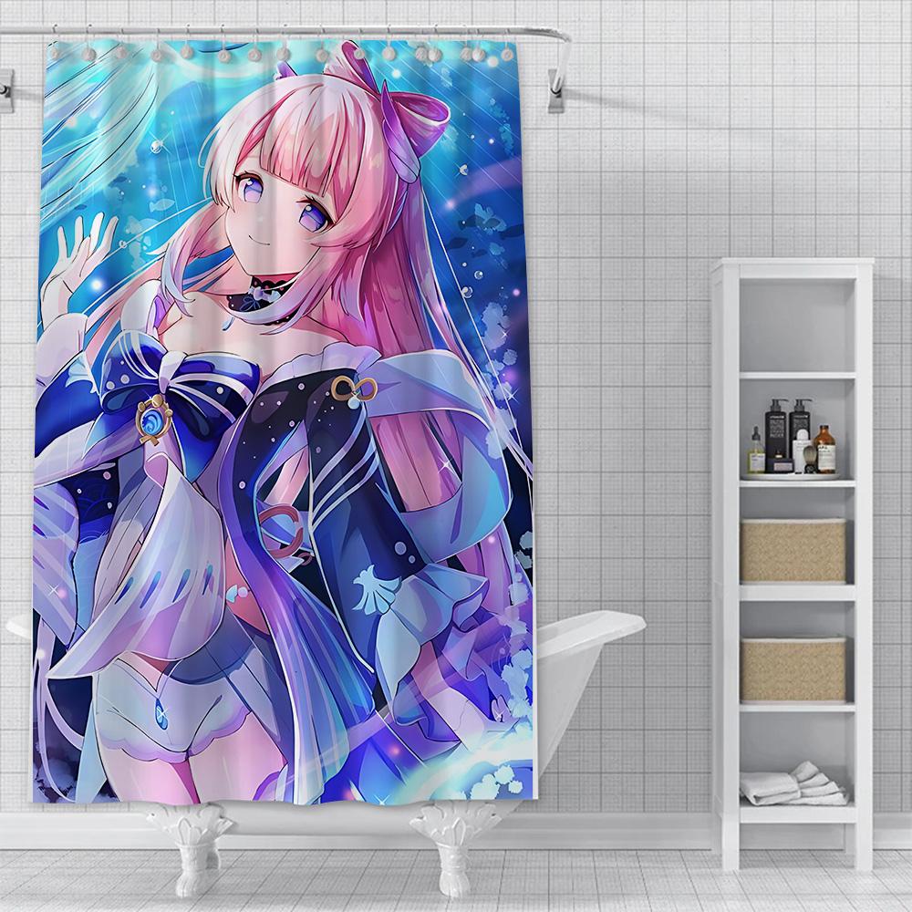 Shower Curtain Waterproof Polyester Fabric Paint Colorful Bath Curtains Genshin Impact Home Bathroom Decor Curtain With Hook