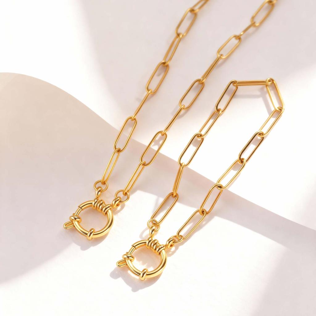 Small Square Chain Bubble Buckle Necklace Gold Color Stainless Steel Paper Clip Chain Necklaces for Women Fashion Jewelry Gift