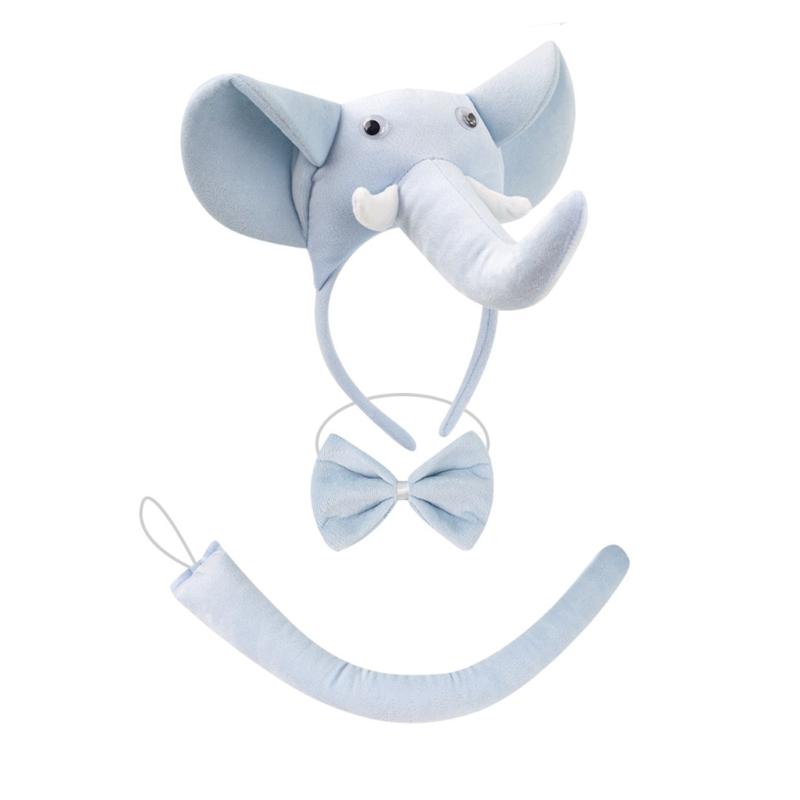 Kinder Elefantenkostüm Set Elefantenohren Stirnband Schwanz Fliege Tutu Handschuhe für Halloween Weihnachten Tier Cosplay Kostümsets