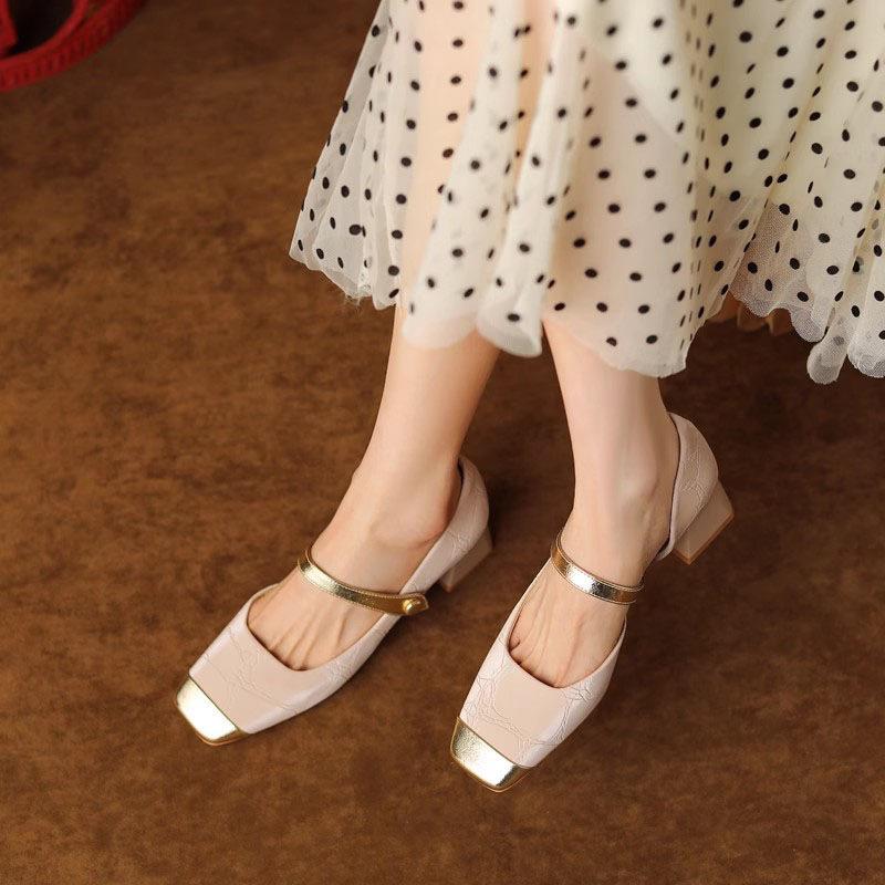 

Туфли Мэри Джейн женские новые весенне-осенние с юбкой толстый каблук высокий каблук сандалии универсальные нежные одинарные туфли 40 розовый