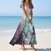 Women's Summer Casual Fashion -Print V-Neck Short-Sleeve Patchwork Dress