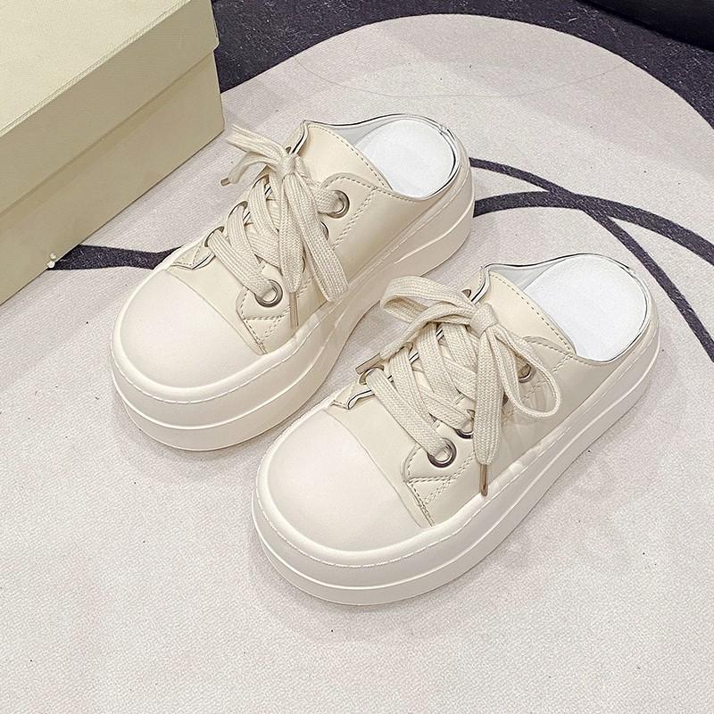 Muffin thick-soled heightening little white shoes bag head half slippers women's 2025 new spring and autumn one-pedal office casual board shoes