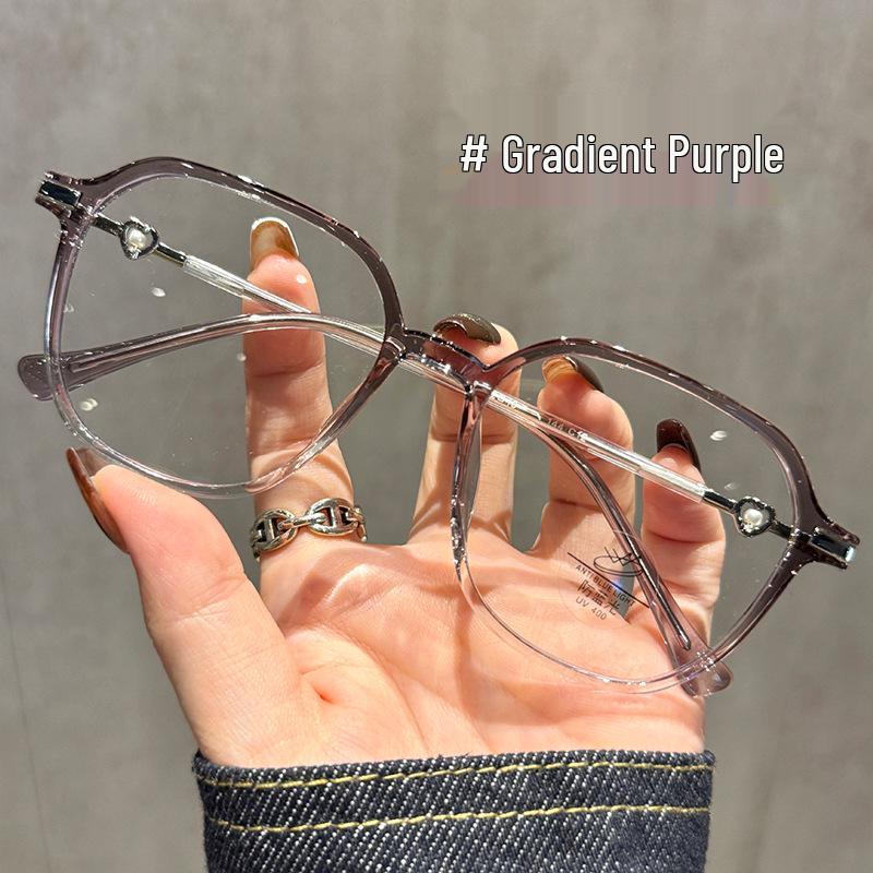 Women’s High-End Myopia Glasses Frame: Cool Tea Color, Anti-Blue Light, Slimming Design, Enhances Fairness, Prescription-Compatible.