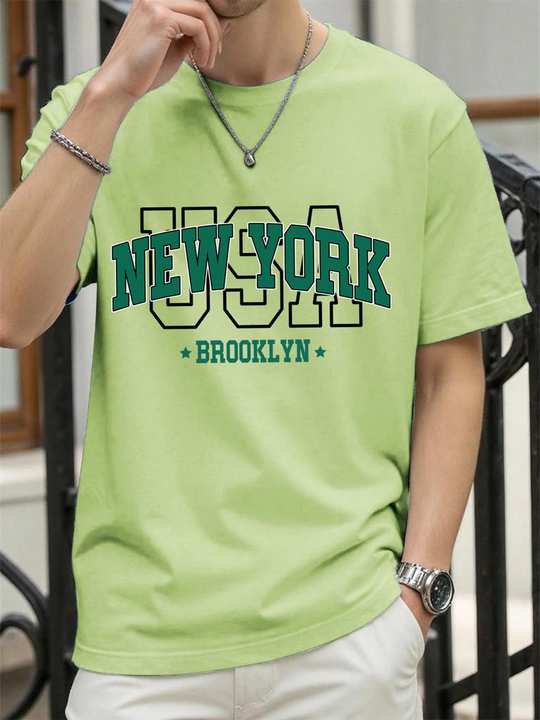Usa New York Brookl Yn Print Mens T Shirts Hip Hop AllMatch Tops Casual Cotton Vintage Clothes Male Loose Crewneck Streetwear