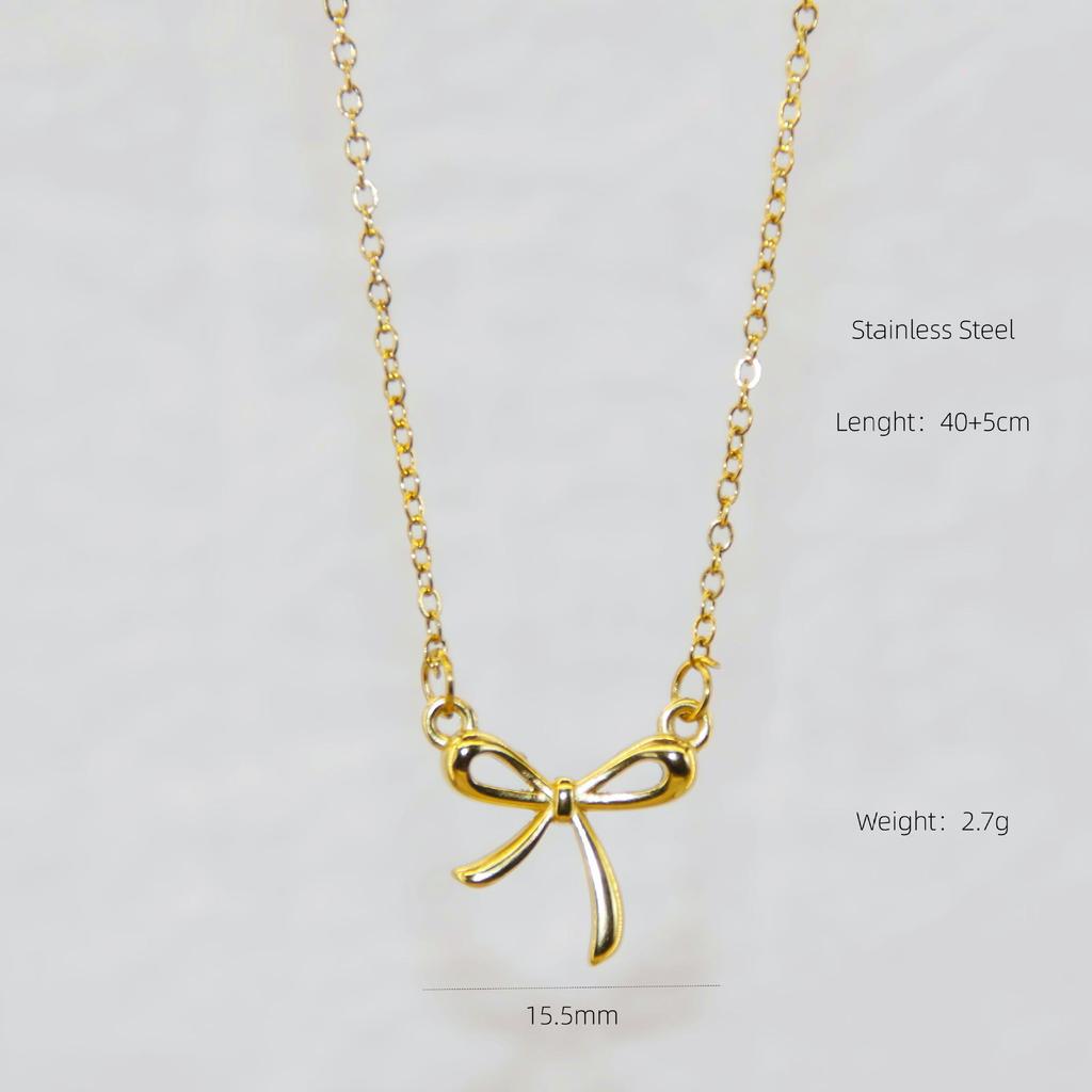Elegant Bow Necklace: Women's Classic Stainless Steel Clavicle Chain