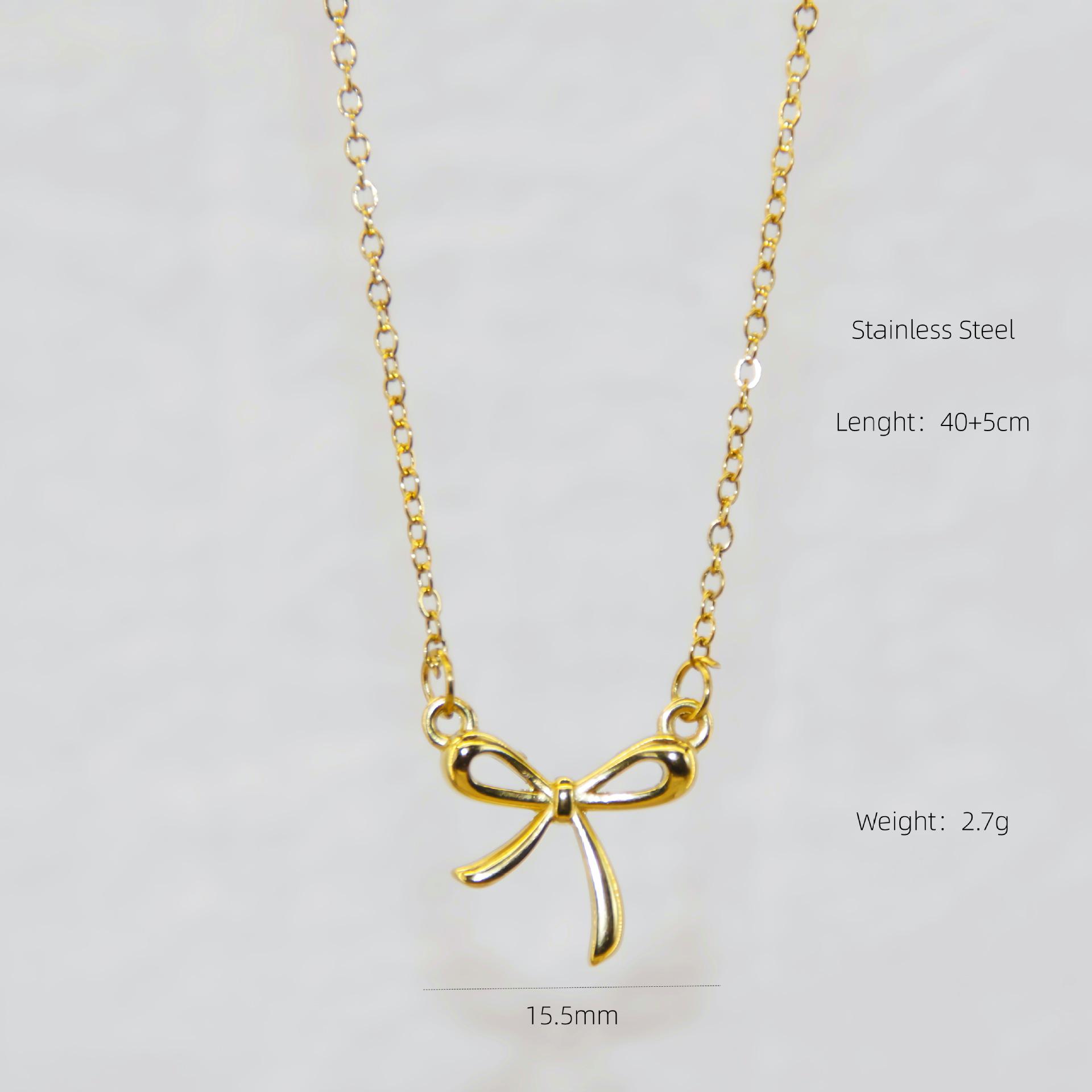 

Elegant Bow Necklace: Women s Classic Stainless Steel Clavicle Chain