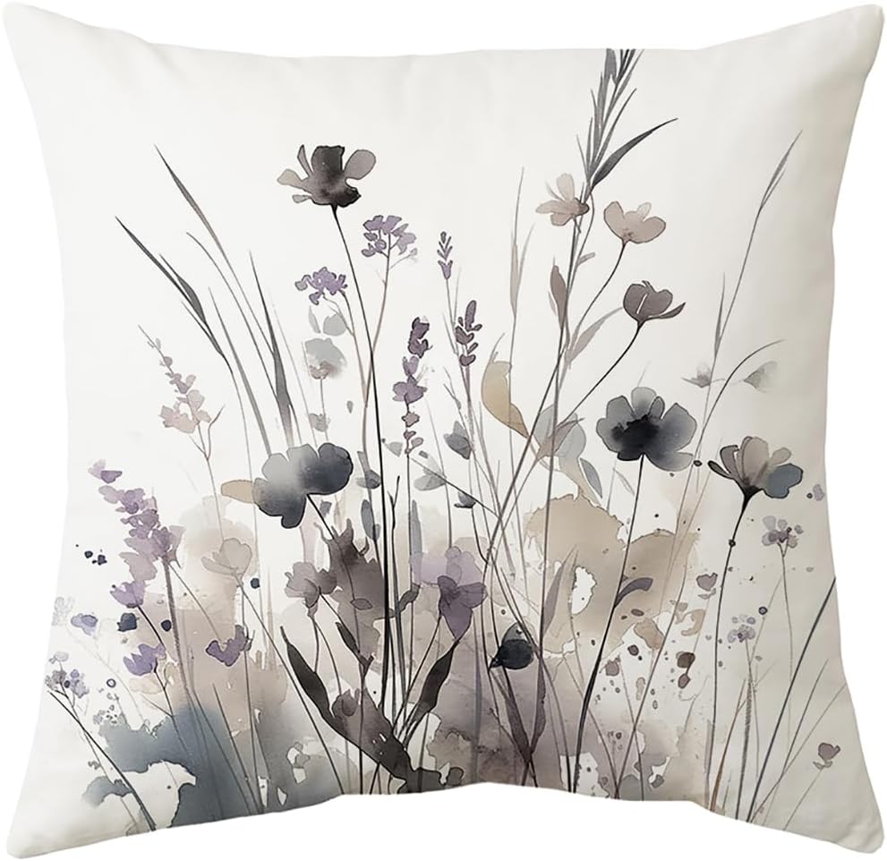 4Pcs Watercolor Floral Wildflower Ink Wash Printed Pillow Cover Polyester Cushion Case 2D Flat Printing Pillowcase Zen Vibe