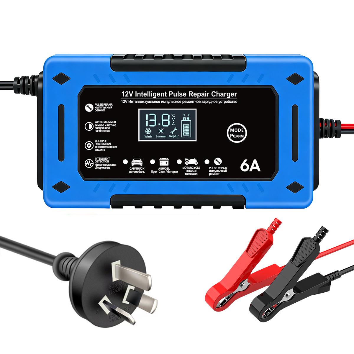 12V 6A Smart Pulse Lead-Acid Battery Charger for Car & Motorcycle