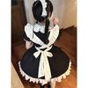 Dress Bow Elastic Lolita High One-piece 3-piece Set Short-sleeved Dress, Tie, Apron, Frills, Knee-length, Lace, Waist, Style, A-line, Waist, Cute,
