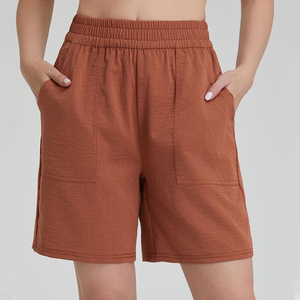 Women Casual Elastic Waist Shorts with Pockets Relaxed Fit Lightweight Drawstring Athletic Lounge Bottoms for Daily Wear