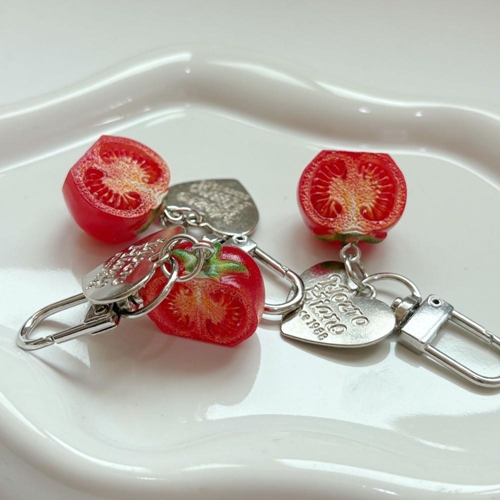 Realistic 3D Tomato Bag Charm Vibrant Colors Resin Key Ring Fruit Key Chain Aesthetic Styling