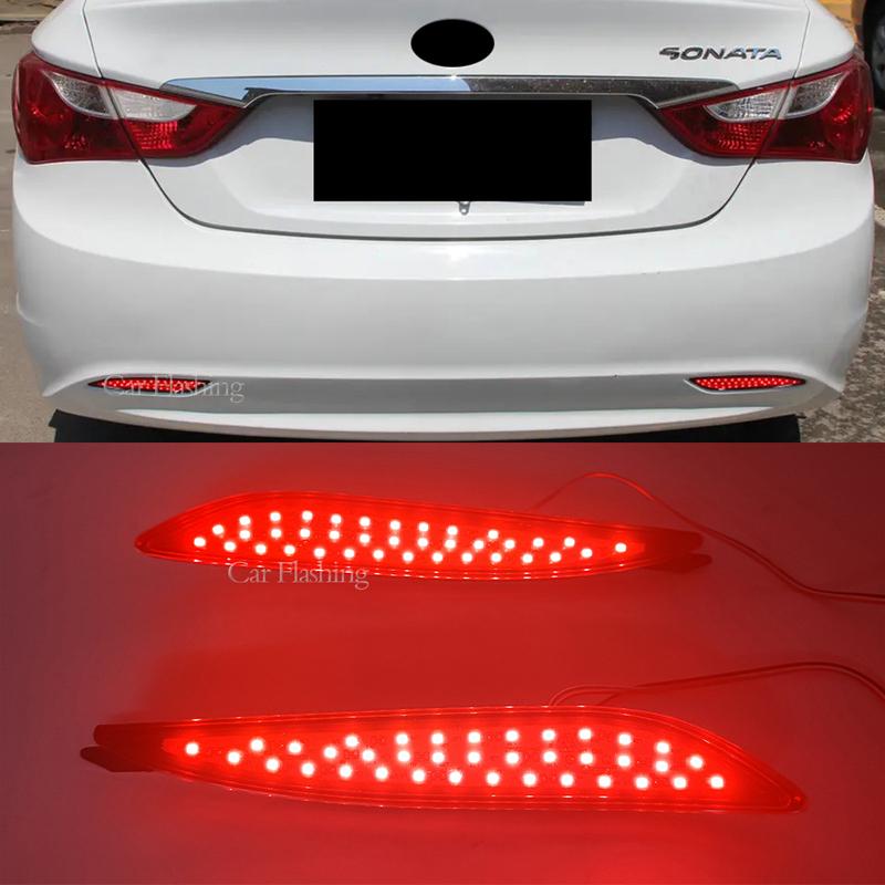 Car Flashing 2PCS LED Rear Bumper Reflector For Hyundai Sonata 8 2010 2011 2012 2013 2014 Brake Light Fog Lamp Turn Signal