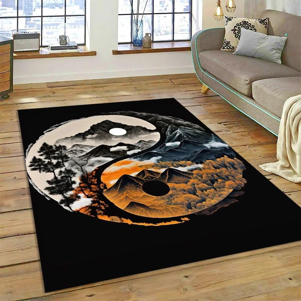 Yin og Yang 3D Naturaliser Kinesisk Tai Chi Teppe for Hjem Stue Soverom Sofa Dørmatte Dekor, Lekeområde for Barn Sklisikker Matte