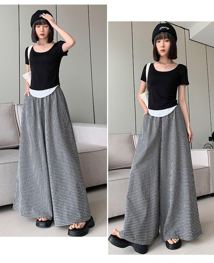 Women's Plaid High Waist Wide Leg Pants - Summer Casual, Loose & Slimming Skirt Style