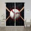2 Stück Baseballschläger-Druck Fenstergardinen - Schwarz & Rot Sport-Thema Fensterbehänge mit Stangentasche für Schlafzimmer   Wohnzimmer   Büro