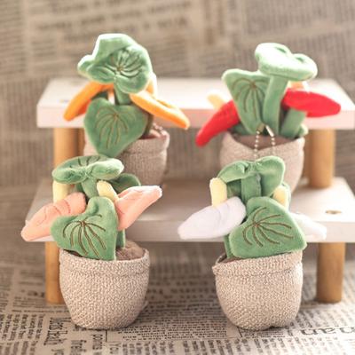 Mini Plant Doll Pendant Key Chain Small Potted Anthurium Plush Hanging Charm for Keys Backpacks