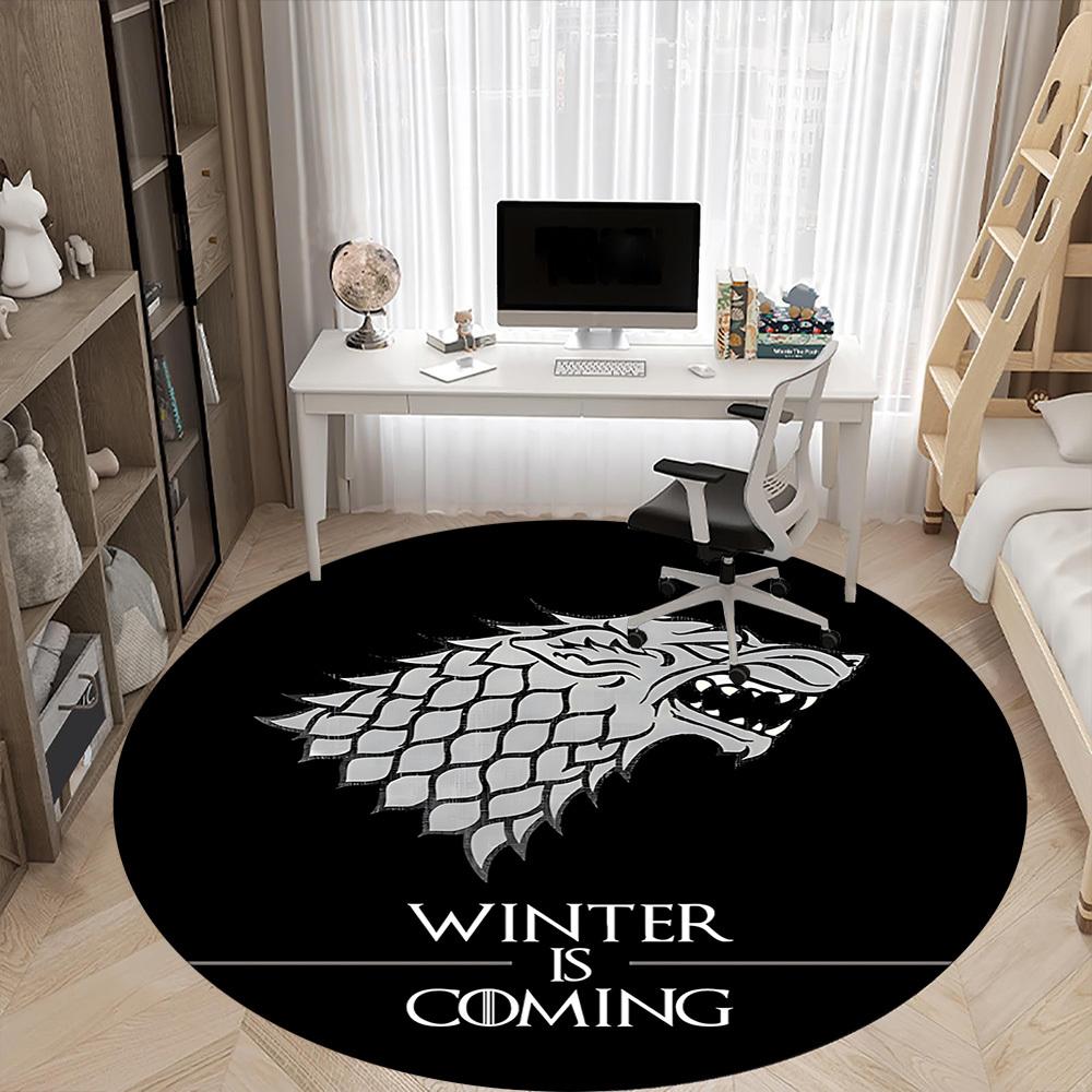 1PC Winter is Coming Office Round Rug - Perfect for Office or Study Decor, Non-Slip Backing, Decorative Floor Mat yy250916081