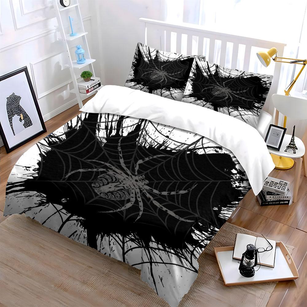 Spider Web Black Ink Design Bedding Duvet Cover Set (1*Duvet Cover 2*Pillowcases, Without Duvet Insert)