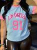 Mode Lässig Damen Sporttrikot Los Angeles Nr. 91 Aufdruck Kurzarm T-Shirt Sommer Grafik-T-Shirt Große Größen Sport-T-Shirt