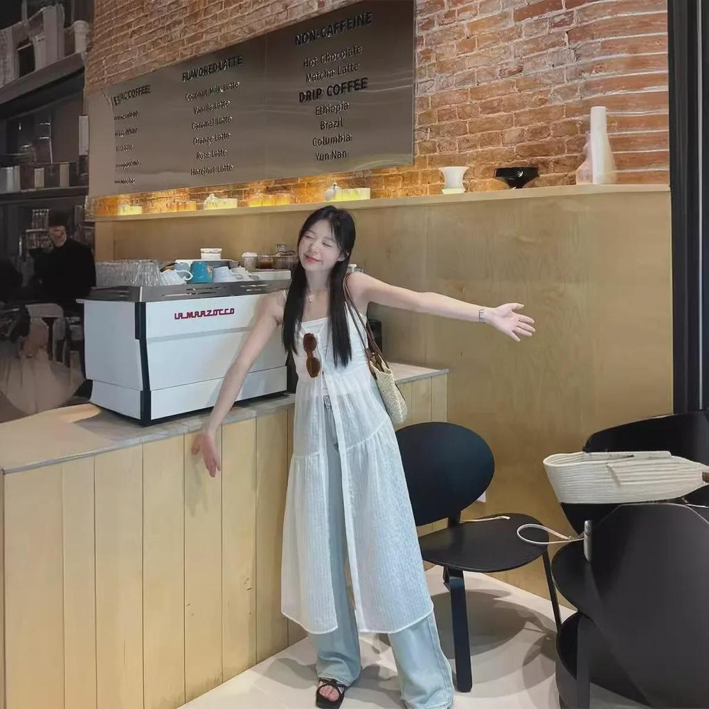 White Mesh Sleeveless Suspender Dress - French Style, Layered, Loose Fit, Slim, Long Skirt, New Summer Collection