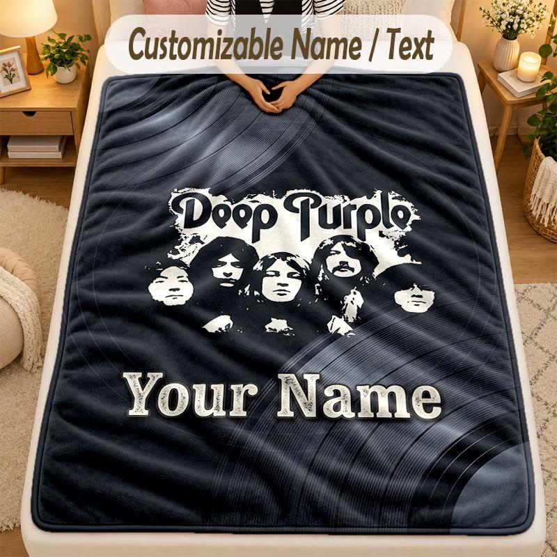 Flannel BlanketDeep Purple Custom Name Text Personalized Soft Warm Throw Blanket Home Decor Gift