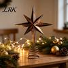 Unique Tree Top Ornament Distressed Metal Eight-pointed Star Christmas Topper with Stable Spiral Indoor Party Decoration Spring Base, Vintage