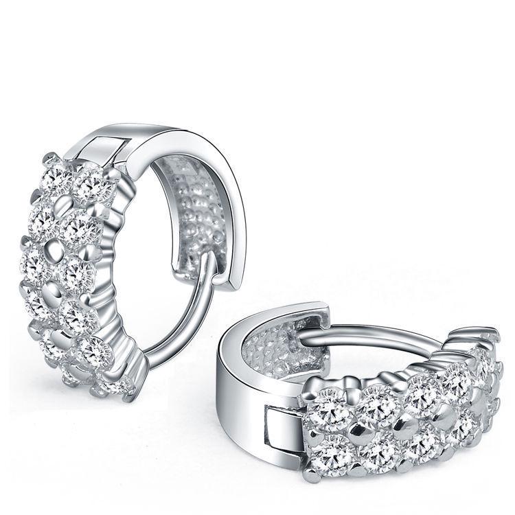 Elegant S925 Silver Korean Fashion Double Row Micro Diamond Clip-On Earrings for Women