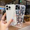 Full of pink and white small floral iPhone16/15/14 transparent mobile phone case, gentle wind and anti-drop Apple 17 protective case.
