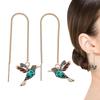 Women Hummingbird Pull Through Threader Earrings Hummingbird Wing Pendant Necklaces Alloy Light Weight Long Chain Drop Earrings