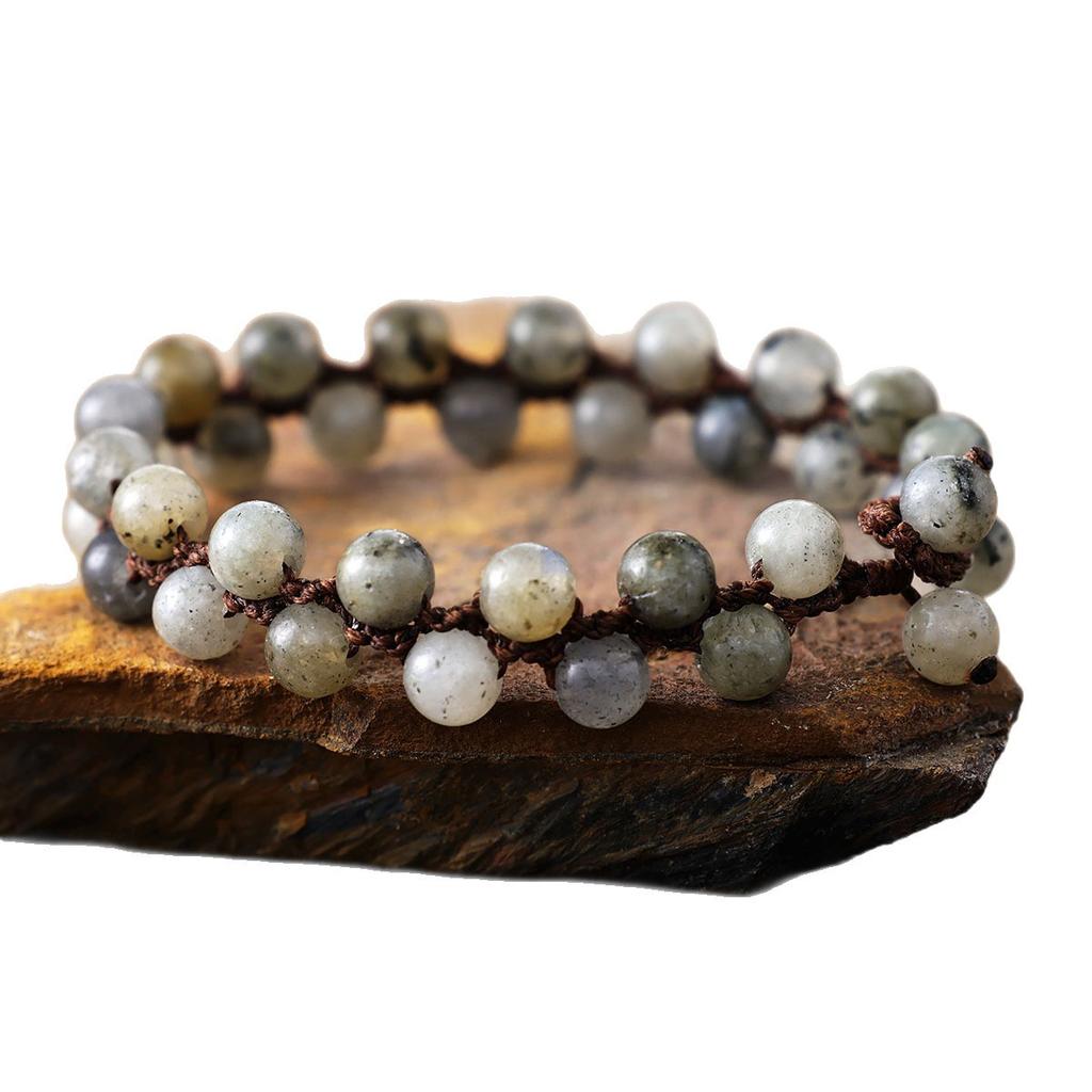 Ethnic Style Jewelry Elongated Stone Double Layer Handwoven Friendship Bracelet Adjustable Bracelet Jewelry Crafts