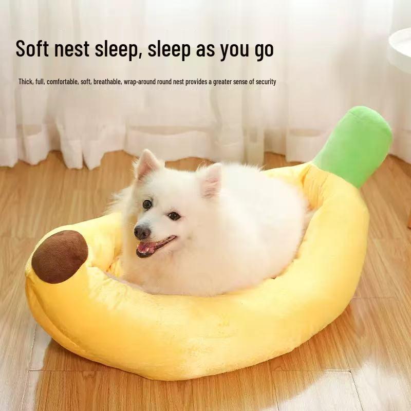 In-Stock Cartoon Banana Dog House Pet Bed for Cats/Teddy/Bichon - Year-Round Use for Small To Medium Dogs