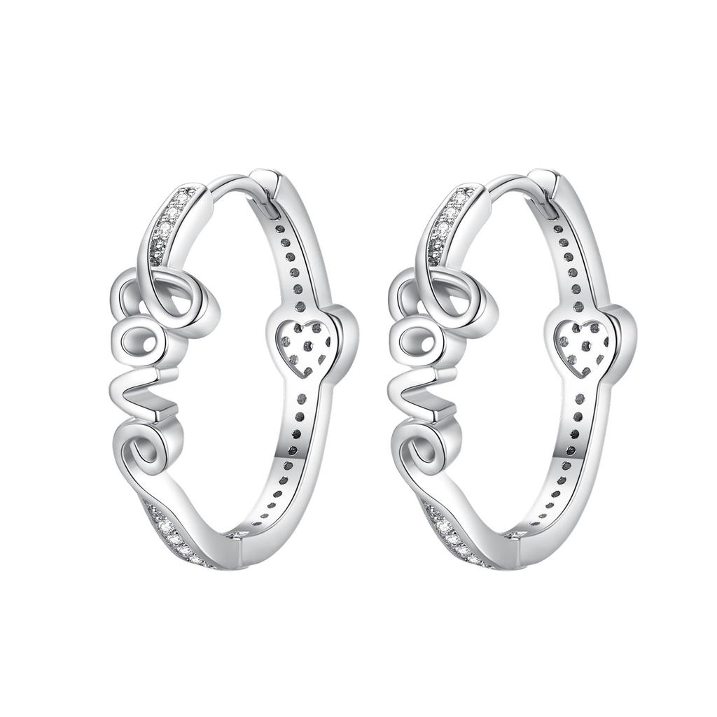925 Sterling Silver Sweet Lovely Love Heart Series Jewelry Fashion Zircon Circle Hoop Earrings for Women Jewelry Gift Accessory